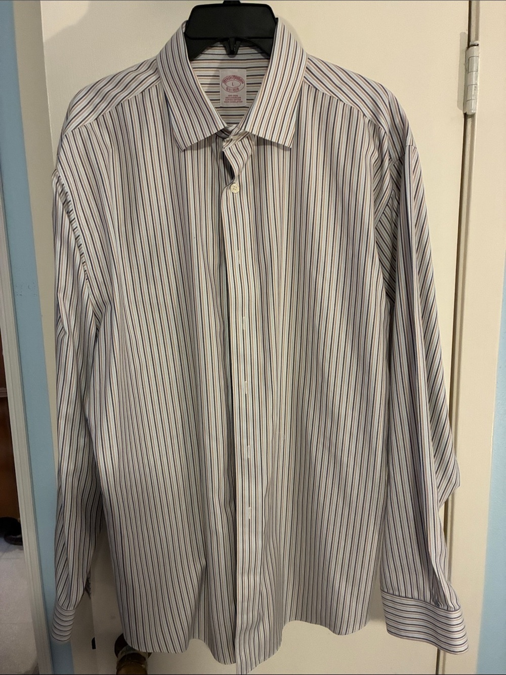 Brooks Brothers White Dress Shirt with Blue and Gray Pinstripes - Picture 1 of 3